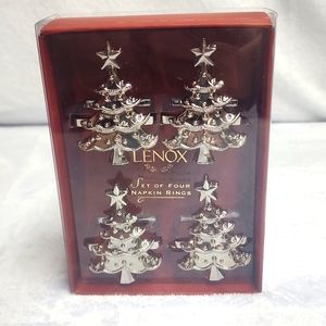 Lenox Set of 4 Silver Christmas Tree Napkin Rings